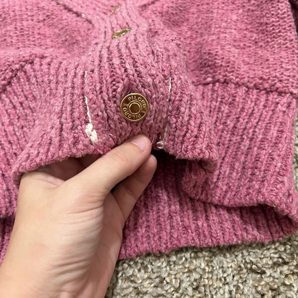 Anthropologie Pilcro Yin Yang Icon Heart Cardigan Pink Size XS Spring Preppy - Picture 11 of 15